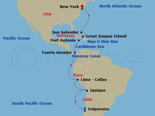 Panama Canal & The Americas Route Map