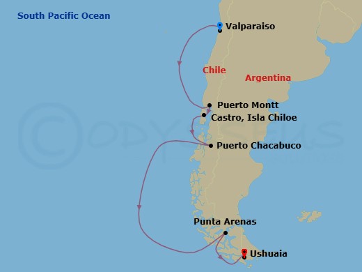 Chile Intensive Cruise: Puerto Montt, Castro & Punta Arenas Route Map
