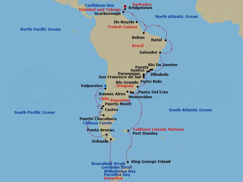 Valparaiso To Bridgetown Grand Voyage Route Map