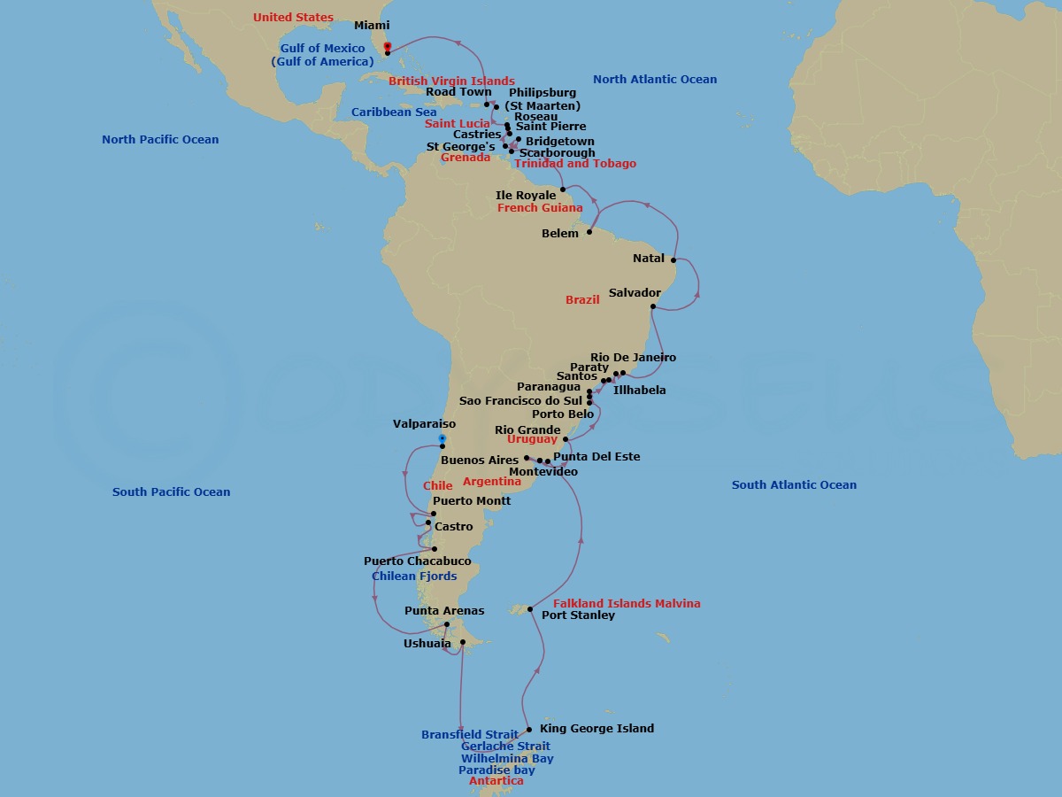 Valparaiso To Miami Grand Voyage Route Map
