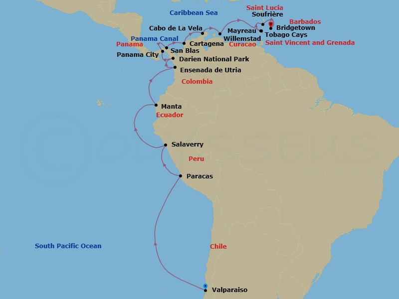 Ultimate South America To The Caribbean Through The Panama Canal Route Map