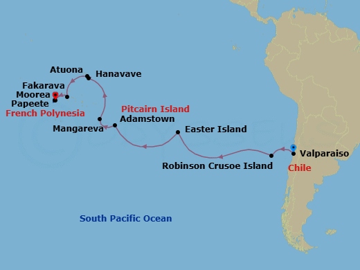 Valparaiso To Papeete Route Map