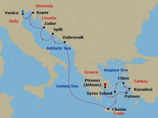 Croatia & Greece Cruise: Split, Dubrovnik & Syros Route Map