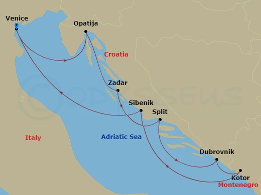 Croatia Intensive Cruise: Zadar, Split & Dubrovnik Route Map