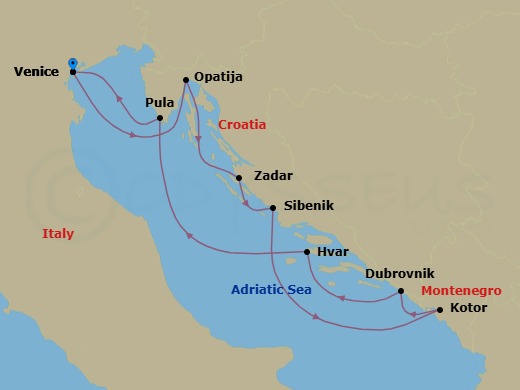 Croatia Intensive Cruise: Zadar, Dubrovnik & Hvar Route Map
