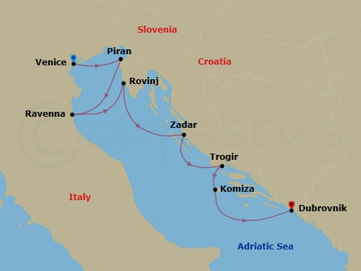 Venetian Majesty & Spectacular Croatia: The Northern Adriatic Route Map