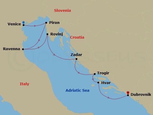 Venetian Majesty & Spectacular Croatia: The Northern Adriatic Route Map