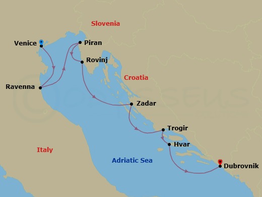 Venetian Majesty & Spectacular Croatia: The Northern Adriatic Route Map