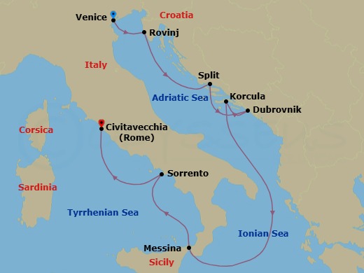 Classic Italy & The Dalmatian Coast Route Map