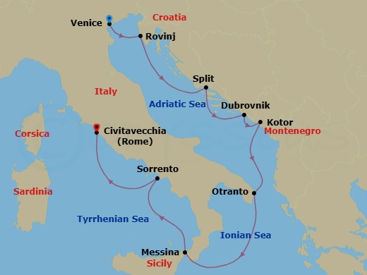 Classic Italy & Dalmatian Coast Route Map