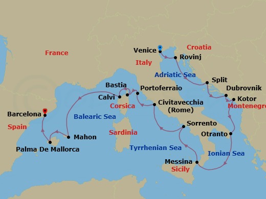 Star Collector: Adriatic, Corsica & The Balearics Route Map