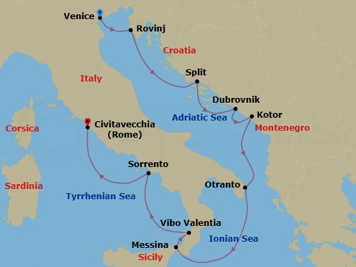 Classic Italy & The Dalmatian Coast Route Map