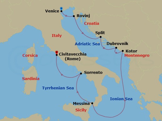 Classic Italy & Dalmatian Coast Route Map