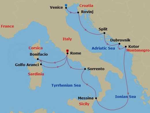 Adriatic Shores & Italian Coasts Route Map