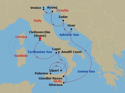 Adriatic, Sicily & The Amalfi Coast Route Map