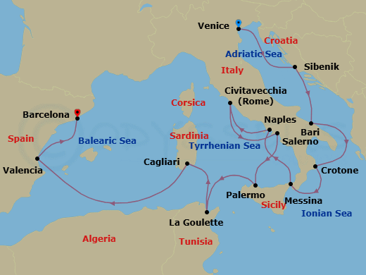 Italy, Africa & Iberia Discovery Route Map