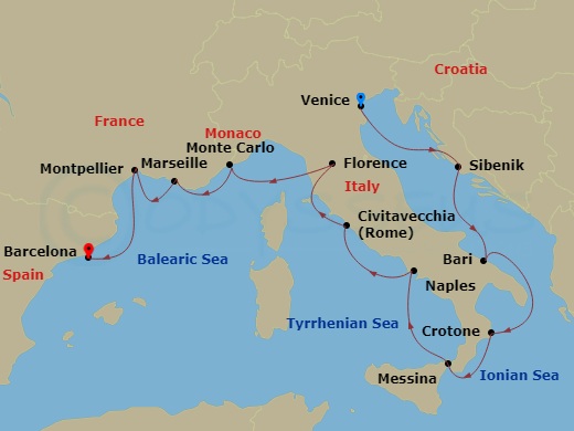 Mediterranean & Italian Sojourn Route Map
