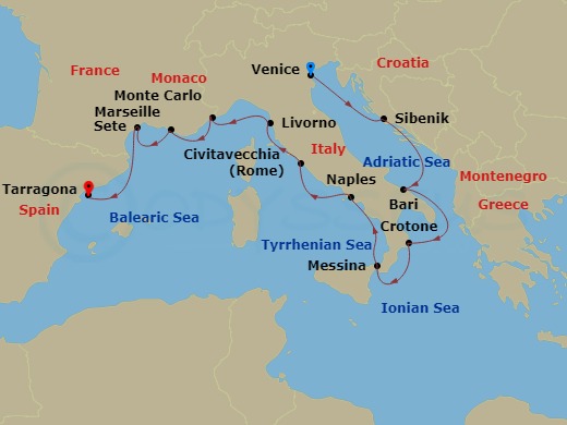 Mediterranean & Italian Sojourn Route Map