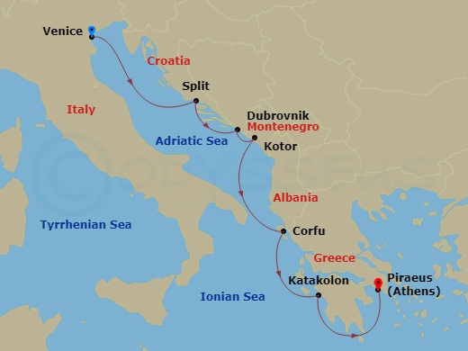 Venice, The Adriatic & Greece Route Map