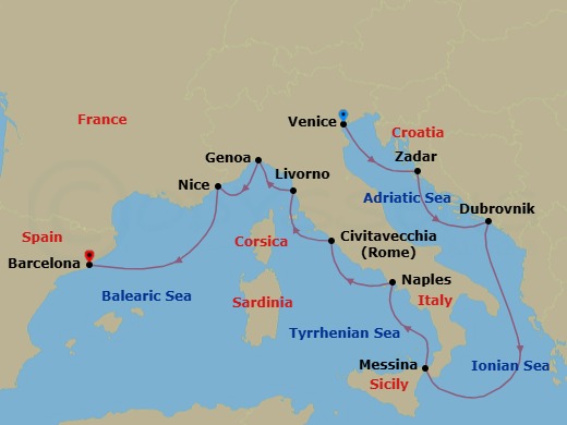 Star Collector: Winter In Europe's Rivieras & Croatia Route Map