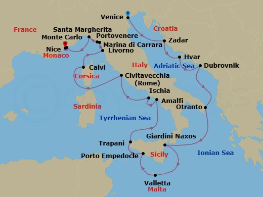 Discover Mediterranean Rivieras: Italy, France & Corsica Route Map