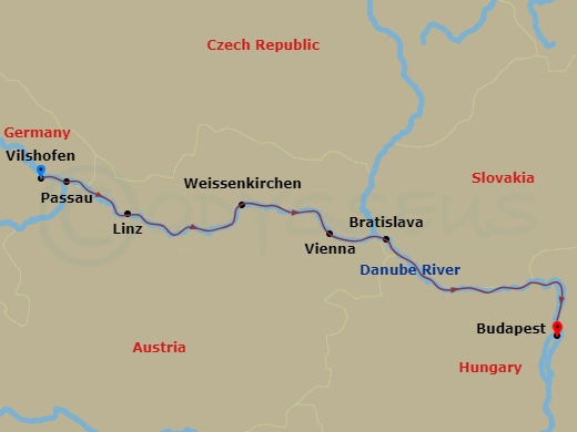 7 Night Romantic Danube (Taste Of Christmas) Route Map