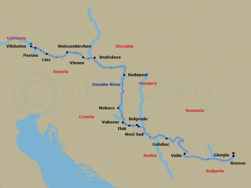 14 Night Grand Danube Cruise Route Map