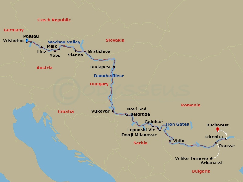 The Danube From Germany To Romania With 1 Night In Bucharest Route Map
