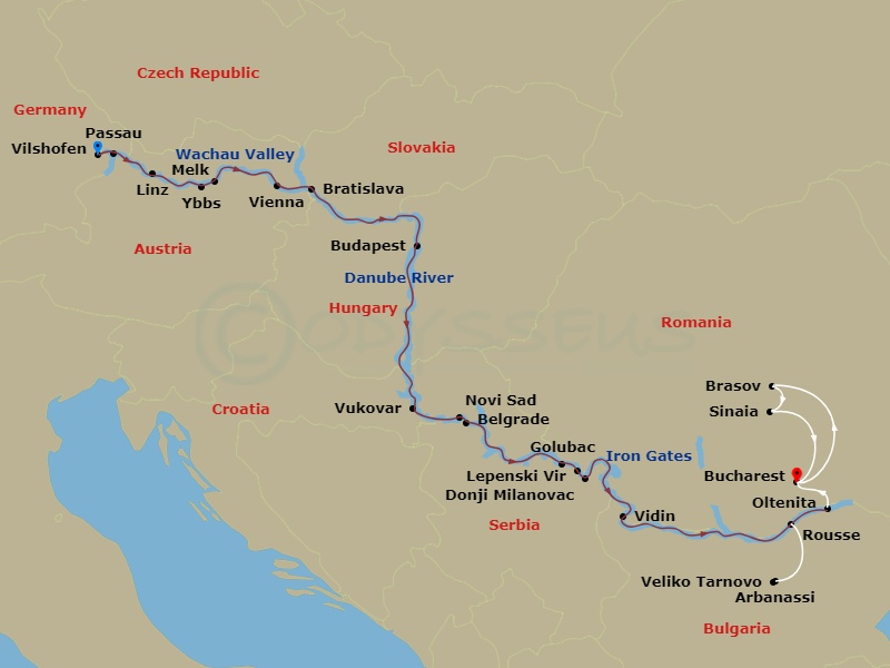 The Danube From Germany To Romania With 1 Night In Bucharest And 2 Nights In Transylvania Route Map