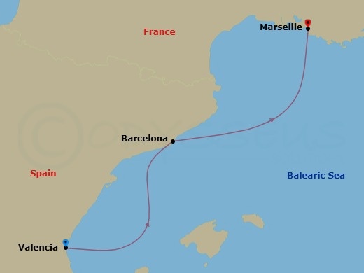 Mediterranean, 2 Nights Route Map