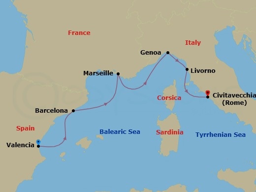 Mediterranean, 5 Nights Route Map