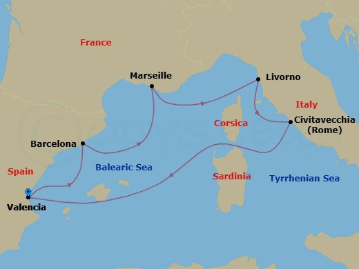 Mediterranean, 6 Nights Route Map