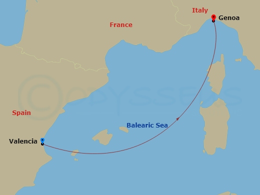 Mediterranean, 2 Nights Route Map