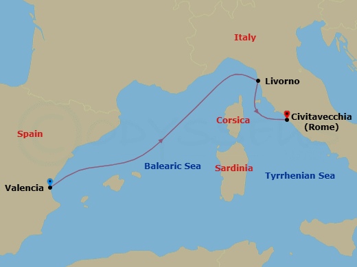 Mediterranean, 3 Nights Route Map