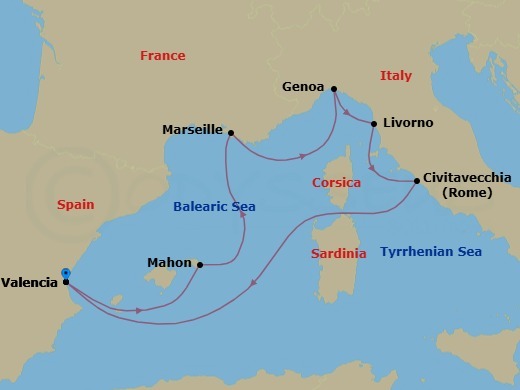Mediterranean, 7 Nights Route Map