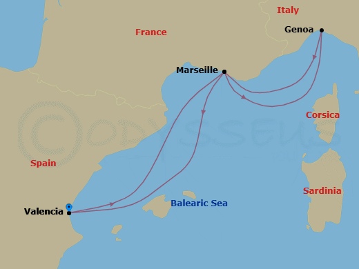 Mediterranean, 4 Nights Route Map