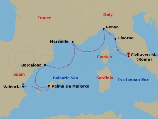 Mediterranean, 6 Nights Route Map
