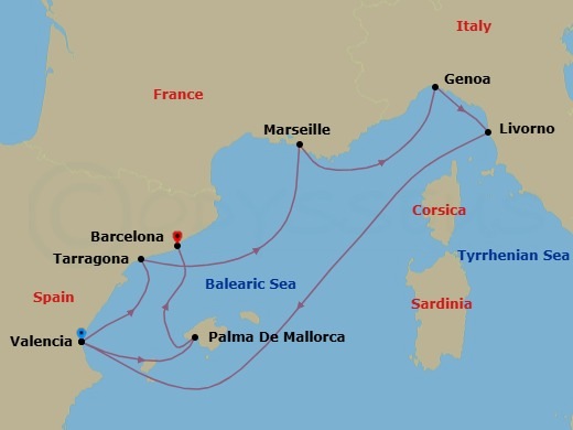 Mediterranean, 8 Nights Route Map
