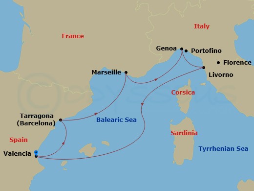 Mediterranean, 6 Nights Route Map