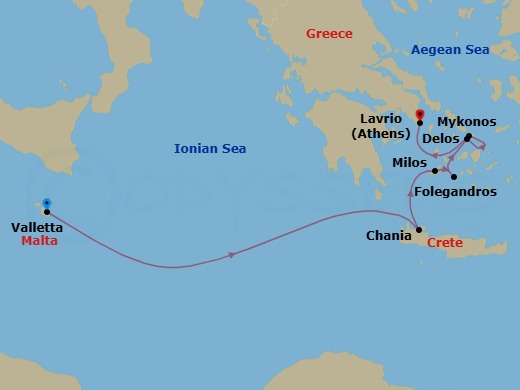 Valletta To Lavrion Route Map