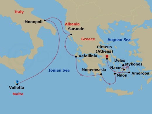 Valletta To Athens Route Map