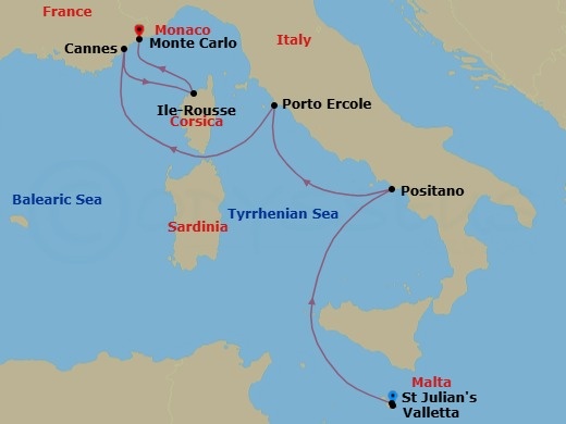 The Rivieras Featuring St. Julian's & Positano Route Map