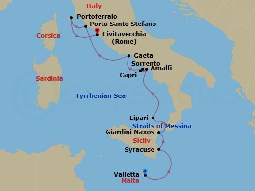 Yachting Sicily To Elba Via The Amalfi Coast Route Map