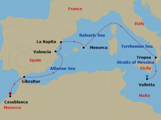 The Rivieras Featuring Capri & Valencia Route Map