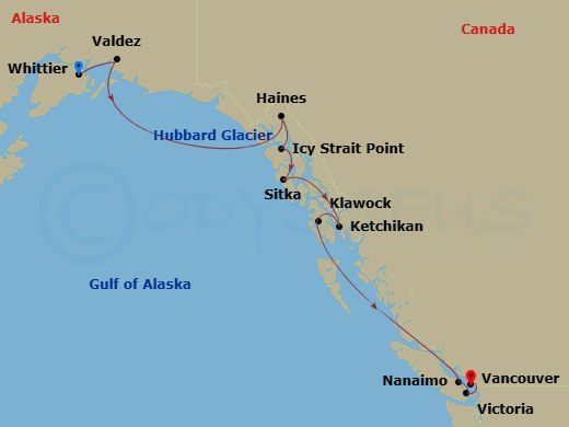 Alaska Explorer Cruisetour: Denali, Talkeetna, Riverboat & Rail Route Map