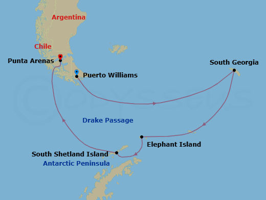 Puerto Williams To Punta Arenas Route Map