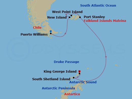 Puerto Williams To King George Island Route Map