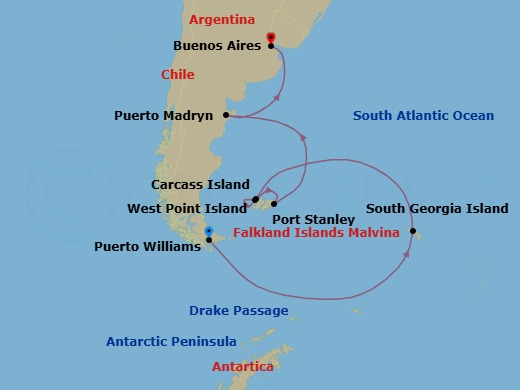 Puerto Williams To Buenos Aires Route Map