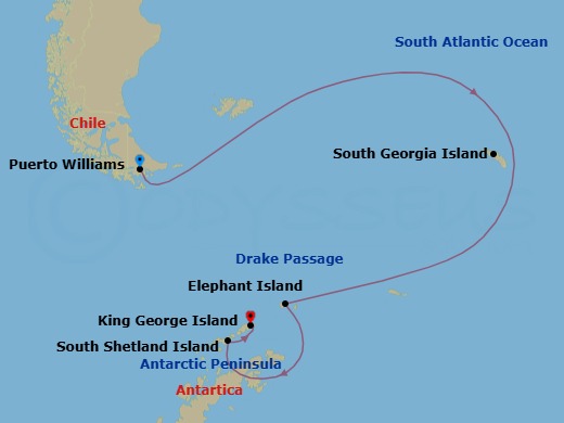 Puerto Williams To King George Island Route Map