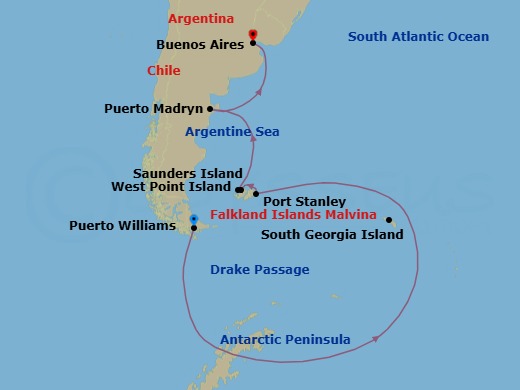 Puerto Williams To Buenos Aires Route Map